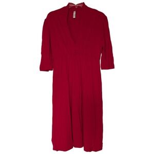 Vintage Fossil Empire Waist Dress Women Medium Red Babydoll Y2K Stretchy V Neck